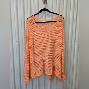 POL Peach Open-Knit Long Sleeve Sweater